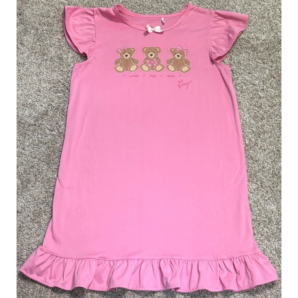 Betsey Johnson Nightgown Girls 10 Teddy Bear Ruffle Sleep Dress Pink WLRS860
